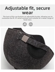 Detailed macro view of adjustable metal buckle and knit fabric on winter baseball cap