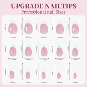 Detailed chart showing professional nail sizes and dimensions for French press-on nail tips