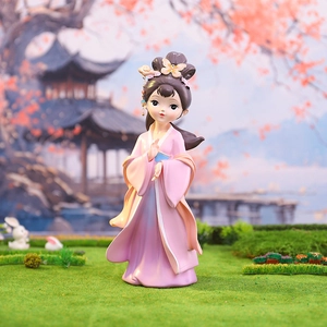 Detailed resin figurine of a girl in pink traditional Hanfu for tabletop decoration