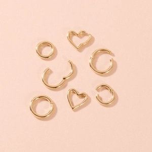Golden heart and round clicker earrings with sparkling colorful zircon stones