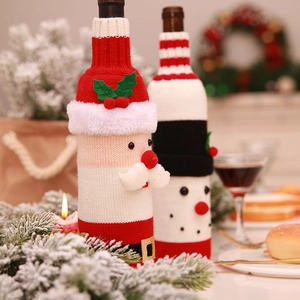 Housses de bouteille de vin tricotées Père Noël et Bonhomme de neige pour Noël