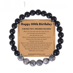 Map stone and black matte bead bracelet with a 60th birthday greeting card for women