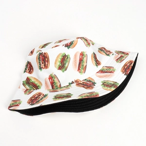 Bob réversible avec imprimé hamburger créatif et doublure noire pour style streetwear