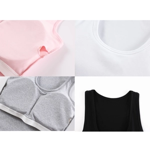 Detail view of knitted cotton texture and built-in chest pads in four various colors