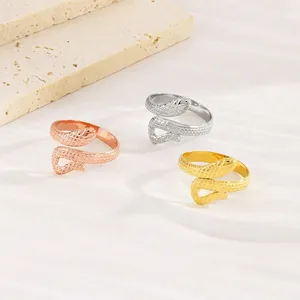 Snake Ring Stainless Steel Adjustable Animal Wrap Bypass Scale Texture French Retro Style Elegant Jewelry For Women