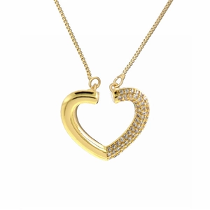 Elegant gold-plated hollow heart pendant necklace with shimmering zircon accents