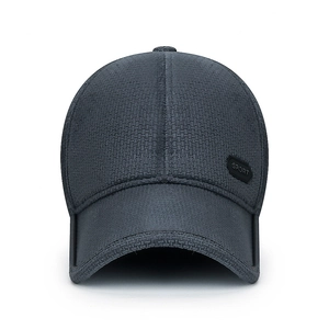 Men's winter baseball cap in dark gray woven fabric with warm fleece lining and sport logo