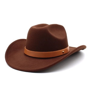 Western Cowboy Hat Wool Felt Wide Brim Vintage Style With Leather Band Metal Rivet Outdoor Casual For Men Women
