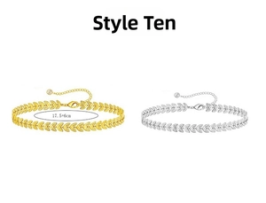 Detailed view of leaf pattern chain bracelets in gold and silver finish with 17.5+6cm size