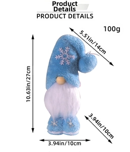 Blue Christmas gnome plush with snowflake patterns and dimensions of 27cm height