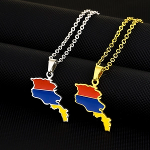 Collier Pendentif Carte Arménie Acier Inoxydable Émail Drapeau Couleur Bijoux National Geographic Style Ethnique Cadeau Pour Femmes