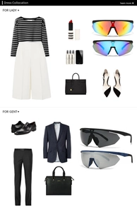 Flat lay of classic aviator sunglasses and fashion outfits for men and women