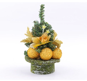 Mini Christmas tree ornament with golden balls and green top hat base decoration