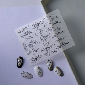 5D embossed black thunder pattern nail art stickers shown on various false nails