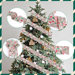 Ruban de Noël en lin avec motifs chaussettes pour nœuds de sapin de Noël DIY