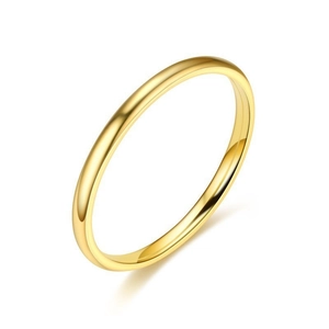 Elegant gold minimalist titanium steel thin band ring for women on a white background