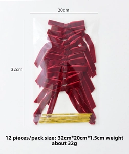 Pack of 12 red velvet Christmas bows with gold ties, size 32x20cm for tree decoration