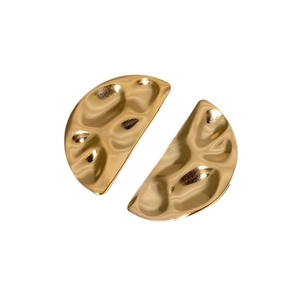Golden stainless steel geometric crescent stud earrings with unique hammered wavy texture