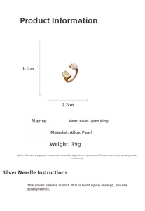 Detailed technical diagram showing pearl bean ring dimensions of 1.1cm by 2.2cm