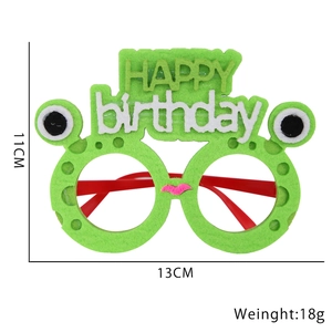 Funny green frog birthday party glasses for kids with Happy Birthday felt top decoration