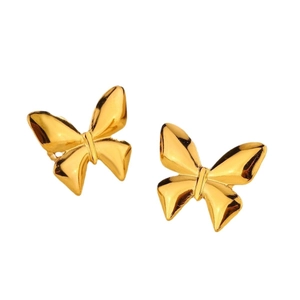 Elegant gold butterfly stud earrings with polished mirror finish for a minimalist style