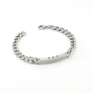 Men Stainless Steel Cuban Link Bracelet With Heart Cutout ID Plate Hip Hop Punk Fashion Wristband Jewelry