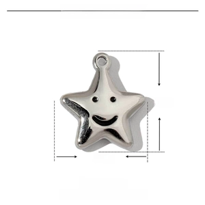 Vue détaillée des paramètres d'un pendentif étoile sourire en acier argenté, 16x14mm