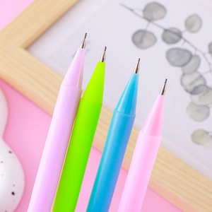 Pastel mechanical pencils in pink, green and blue with fine metal tips and plastic body