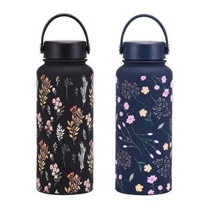 1L vacuum insulated sport water bottle with floral prints and ceramic coating