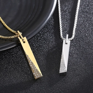 Detail of CNC set diamond rectangular bar pendants in gold and silver stainless steel
