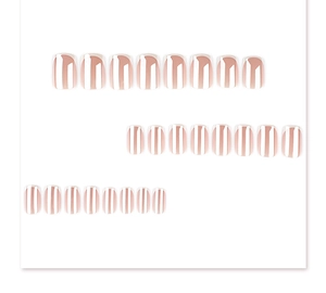 Macro view of 24pcs nude and white vertical striped press-on nails with glossy finish