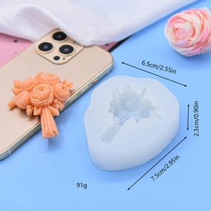 Rose bouquet silicone mold for scented plaster and handmade soap crafts with size details