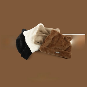 Chic women's fuzzy knit beanies with cute cat ears in four stylish winter colors