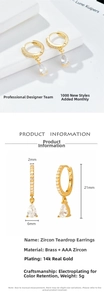 Detail view of water drop earrings featuring AAA zircon and 14k gold plated brass