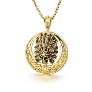 Indian Chief Skull Sun God Pendant Necklace Stainless Steel Vintage Celtic Knot Hip Hop Punk Gold Plated Jewelry
