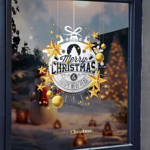 Christmas window static stickers with gold stars and reindeer design for holiday decoration