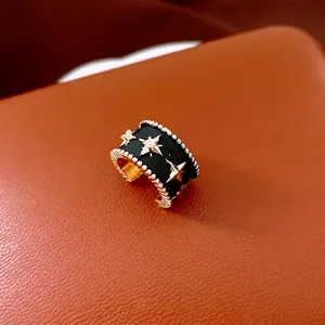 Retro Star Ear Cuff Copper Zircon Black Enamel Non Pierced Earrings For Women Trendy Cool Fashion Jewelry