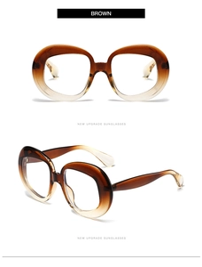 Macro detail of brown gradient oversized round frames with premium polished finish