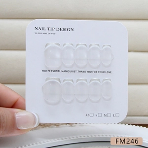 Handmade sheer french cat-eye press-on nails set with elegant white tips and size card