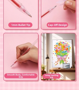 Detail of 1mm bullet tip colorful glitter gel pen with transparent smooth barrel