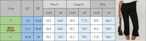 Detailed size chart for women casual flared pants with US and EU measurements