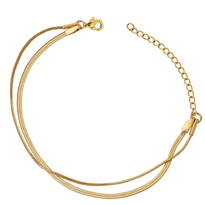 Double-layered 18K gold plated snake and blade chain bracelet with lobster clasp