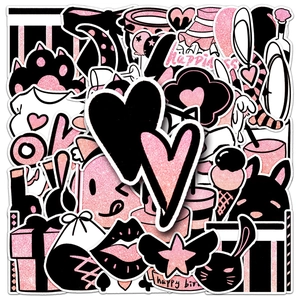 50pcs pink and black glitter graffiti stickers for party cups and luggage decoration