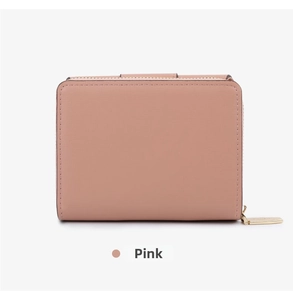 Nahaufnahme der rosa Leder-Geldbörse mit hochwertigem Goldreißverschluss und Textur