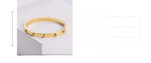 Detailed size chart for gold studded titanium steel bracelet with 57mm x 50mm measurements