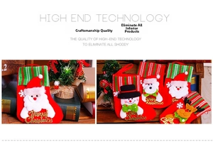 Detailed view of Christmas stockings with 3D Santa, Snowman and Reindeer characters