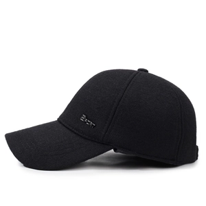 Men's winter baseball cap in black wool fabric with silver SPORT logo detail