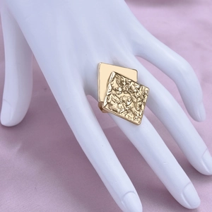 Minimalist 18K gold plated stainless steel layered square ring with textured surface