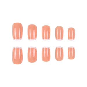 Unghie finte French manicure rosa nudo e bianco lucido, set da 24 pezzi stile salone