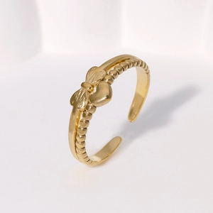 Elegant gold-plated bow and heart open ring for women with minimalist adjustable design